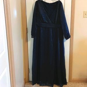 Ever Pretty Blue V-Neck Wrap Gown with 3/4 Bishop Sleeves